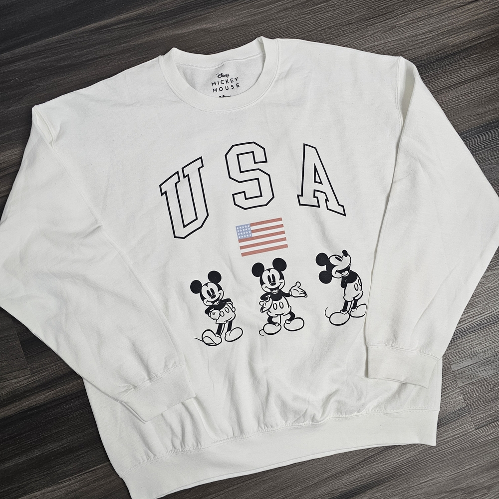 Hybrid Apparel White Mickey Mouse USA Crewneck Sweater